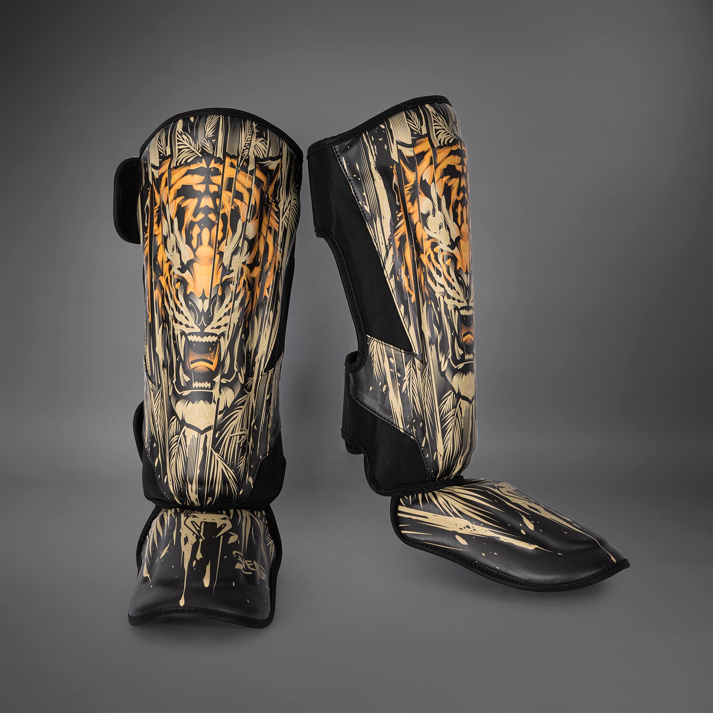 Venum Tiger Protectores de espinillas - Negro/Naranja Neón