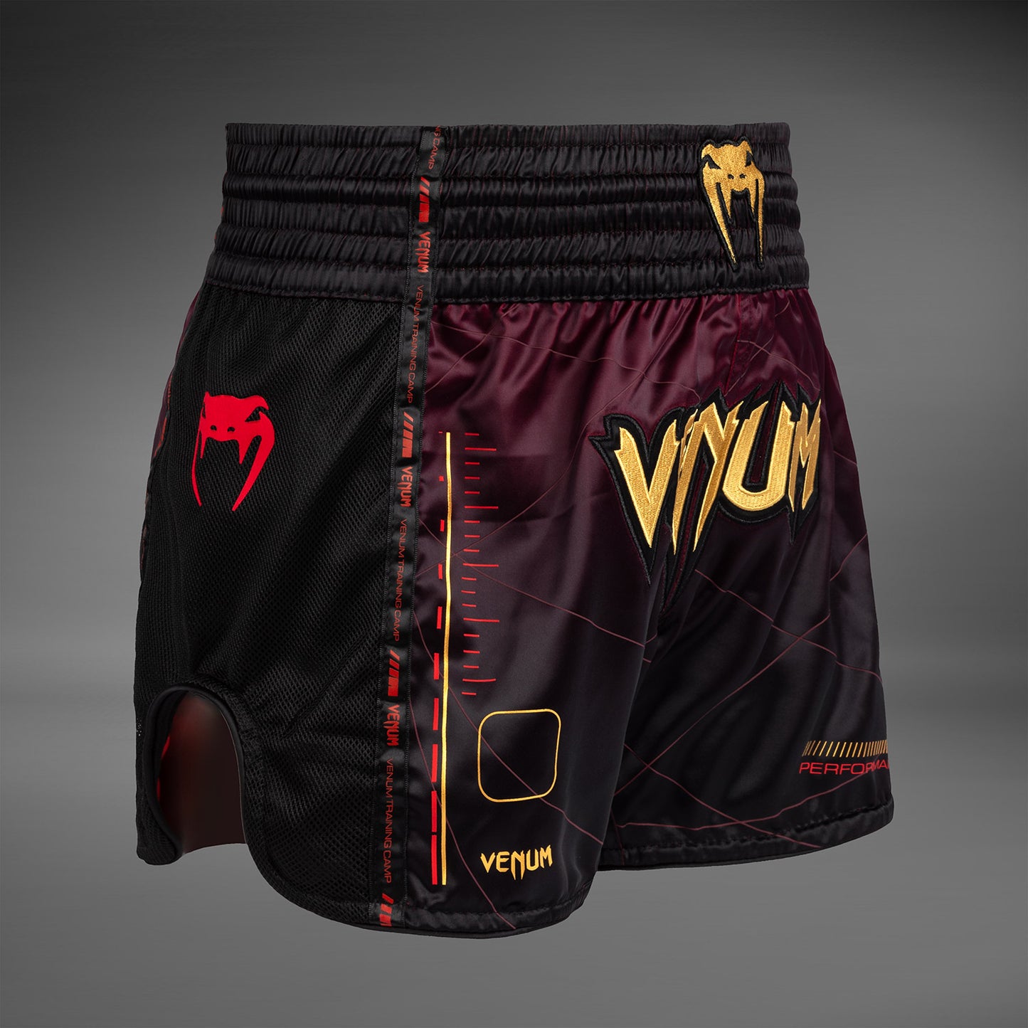 Venum Tactical XT Pantalones Cortos de Muay Thai - Negro/Burdeos/Oro