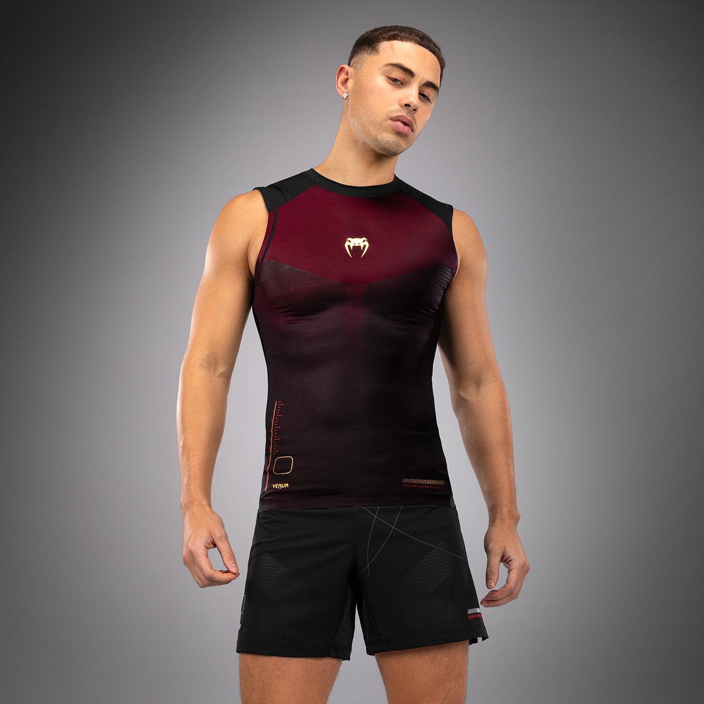 Venum Tactical XT Lycra sin mangas para hombre - Negra/Burdeos/Oro