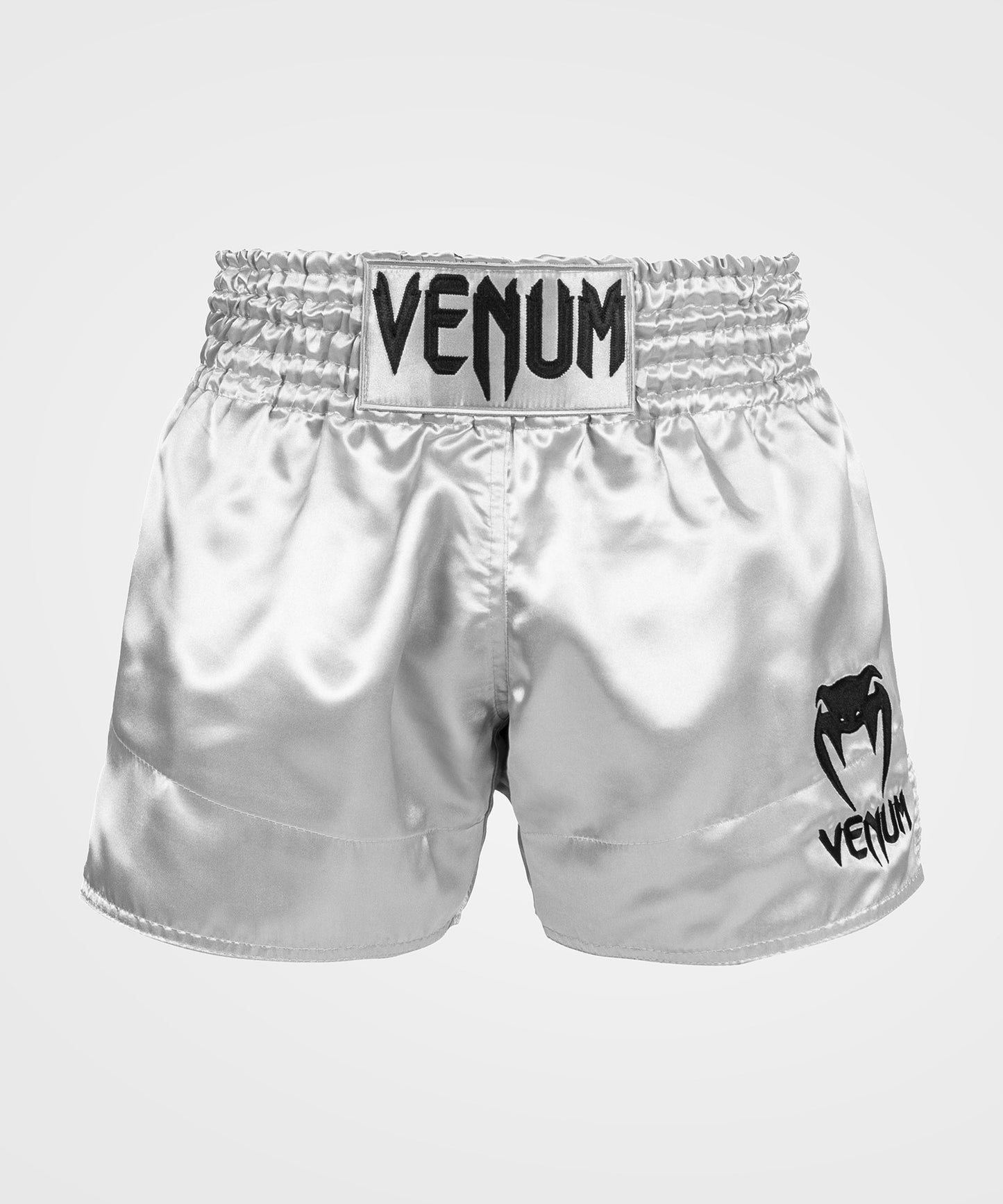Pantalones Cortos de Boxeo Tailandés Venum Classic Plata/Negro