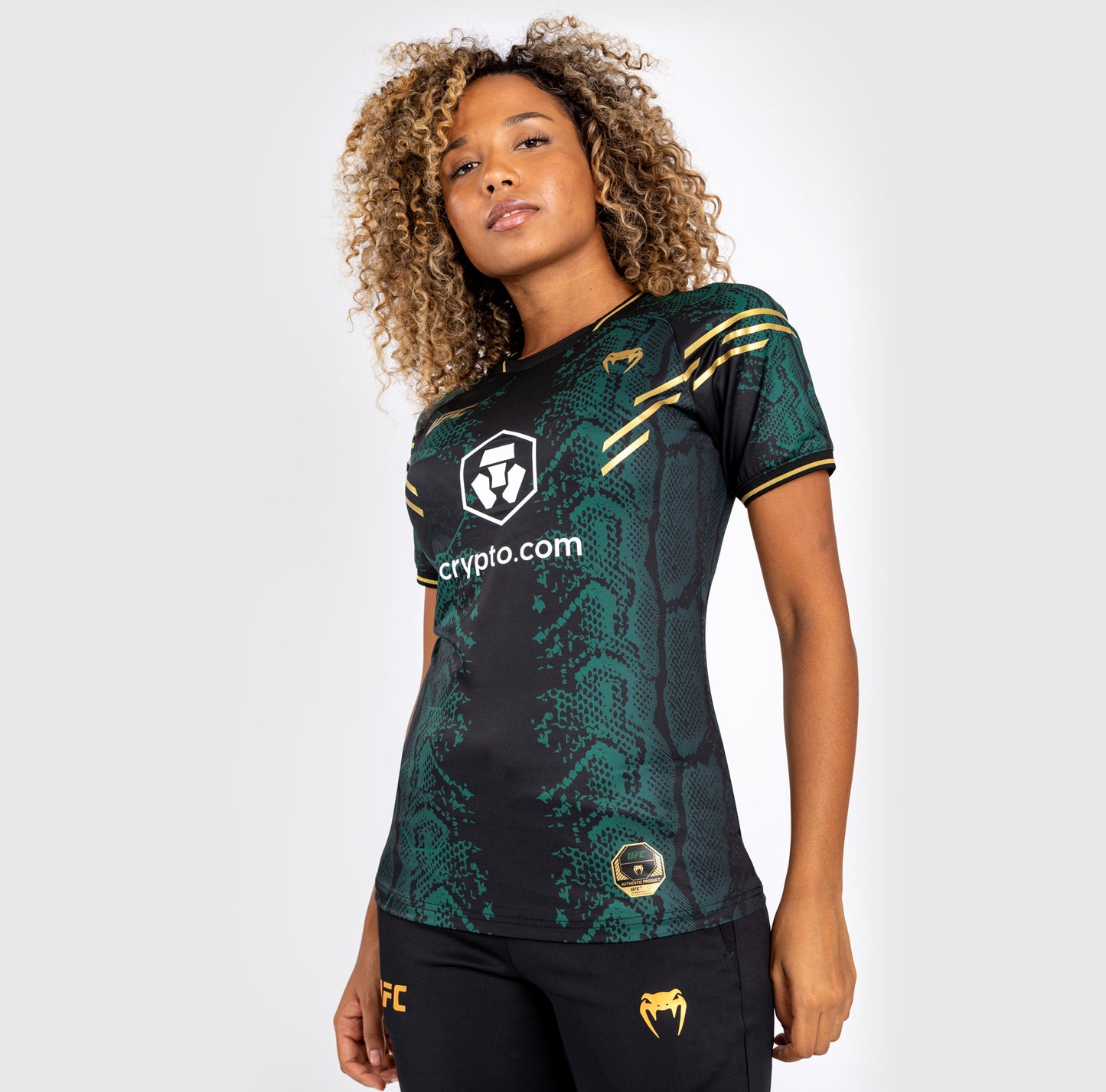 UFC Adrenaline by Venum Personalized Authentic Fight Night Maillot Walkout Mujer - Emerald Edition - Verde/Negro/Oro
