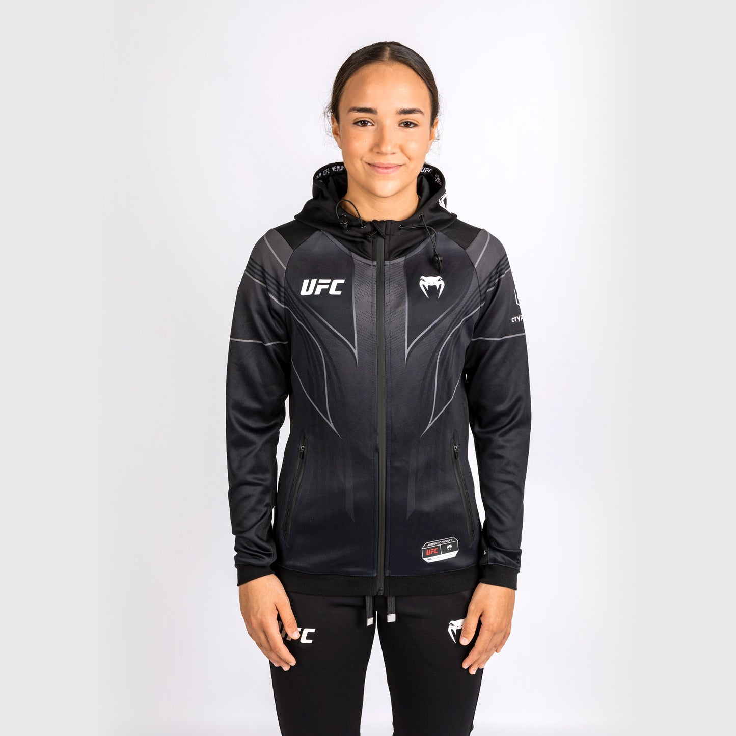 Sudadera con capucha personalizada UFC Venum Authentic Fight Night 2.0 para mujer - Negra