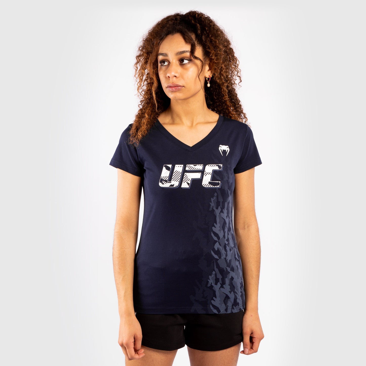 Camiseta De Algodón Manga Corta Para Mujer UFC Venum Authentic Fight Week - Azul Marino