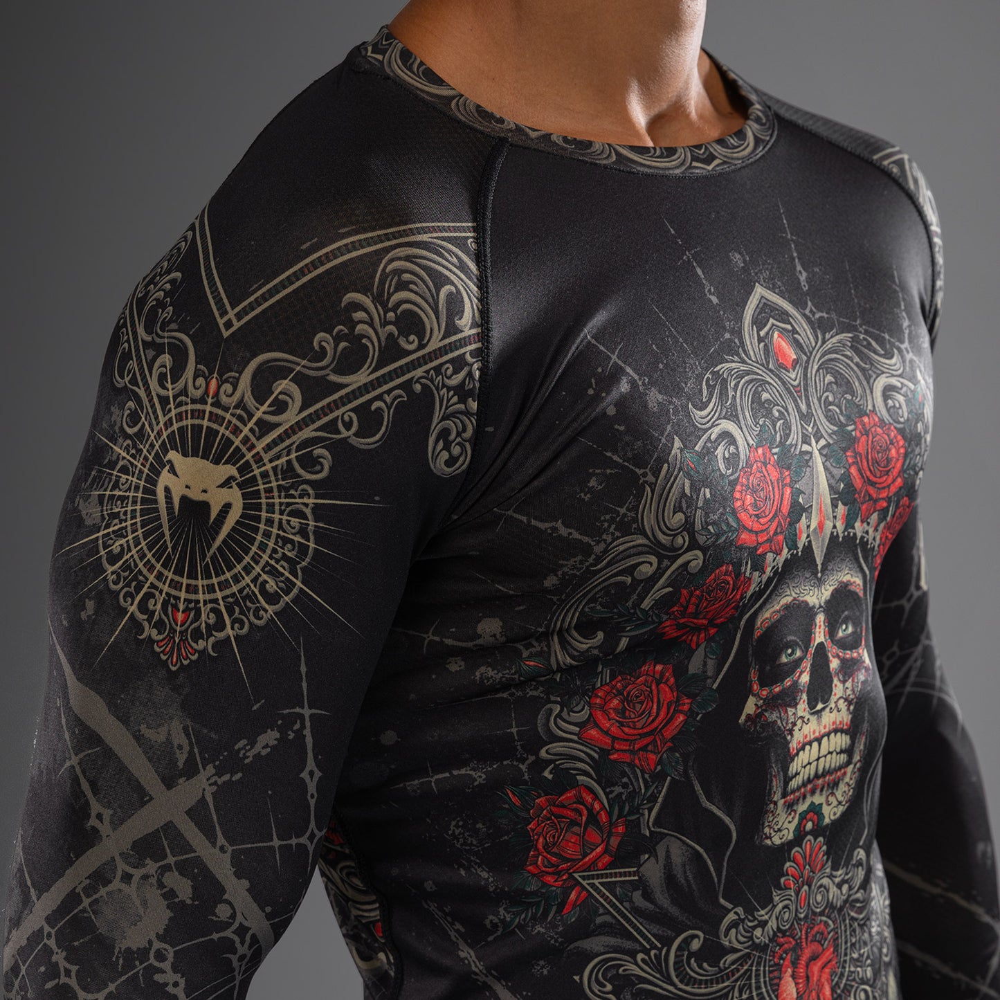 Venum Santa Muerte 5.0 Rashguard de Manga Larga para Hombre - Negro Profundo/Oro