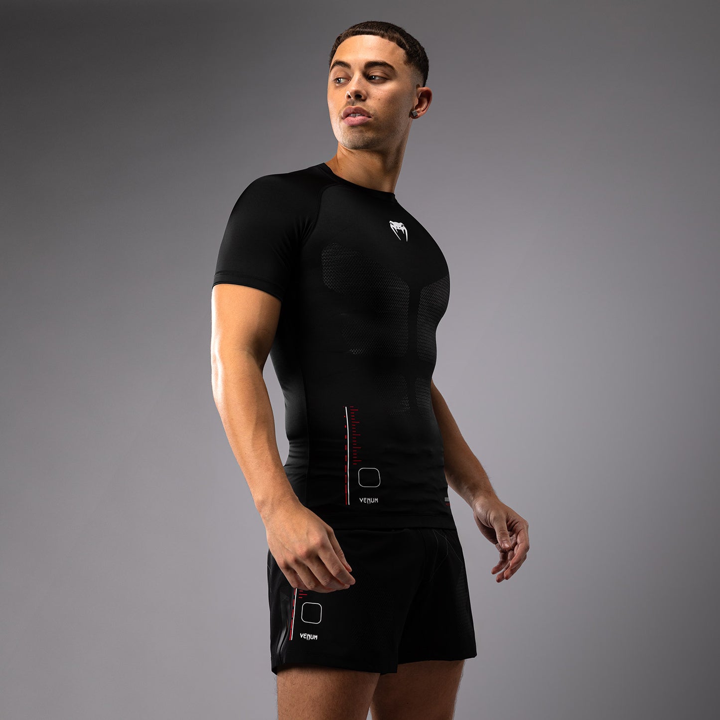 Venum Tactical XT Lycra de manga corta para hombre - Negro/Rojo fuego