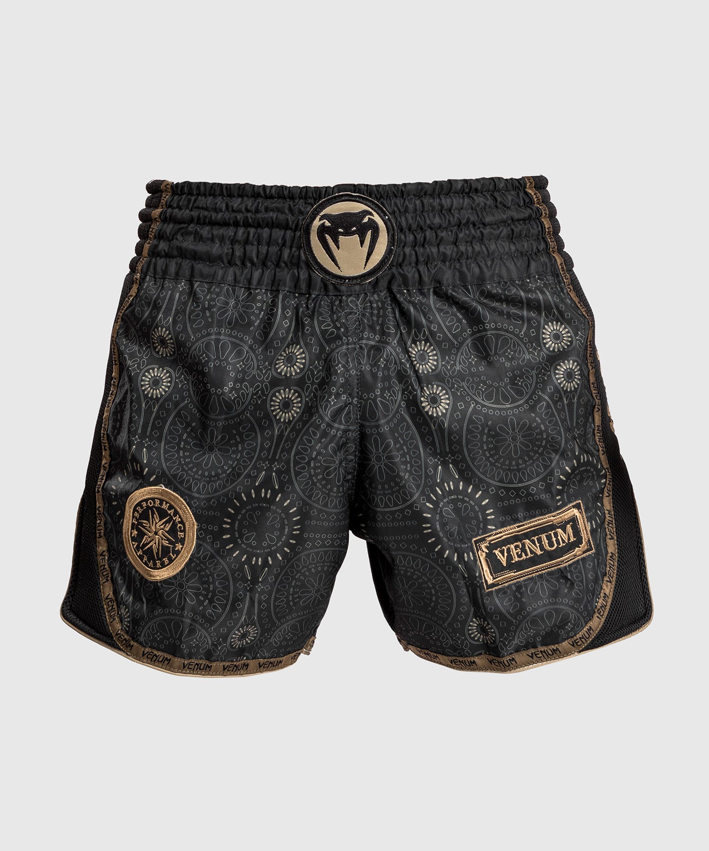 Venum Santa Muerte Dark Side - Pantalones Cortos de Muay Thai - Negro/Marrón