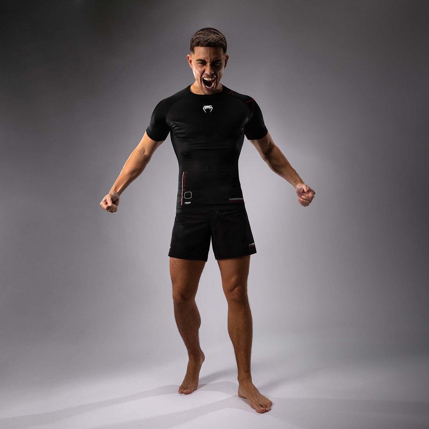 Venum Tactical XT Lycra de manga corta para hombre - Negro/Rojo fuego