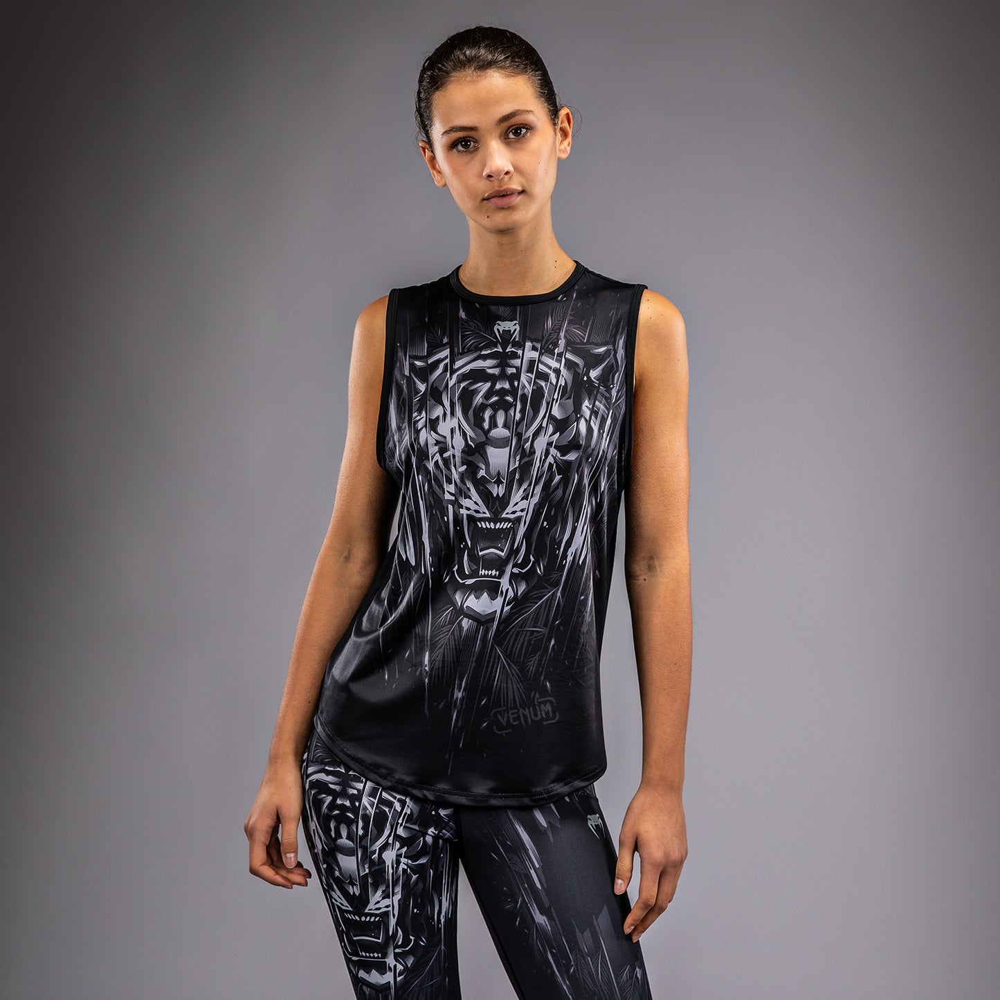 Venum Tiger Top sin Mangas para Mujer - Negro/Plata
