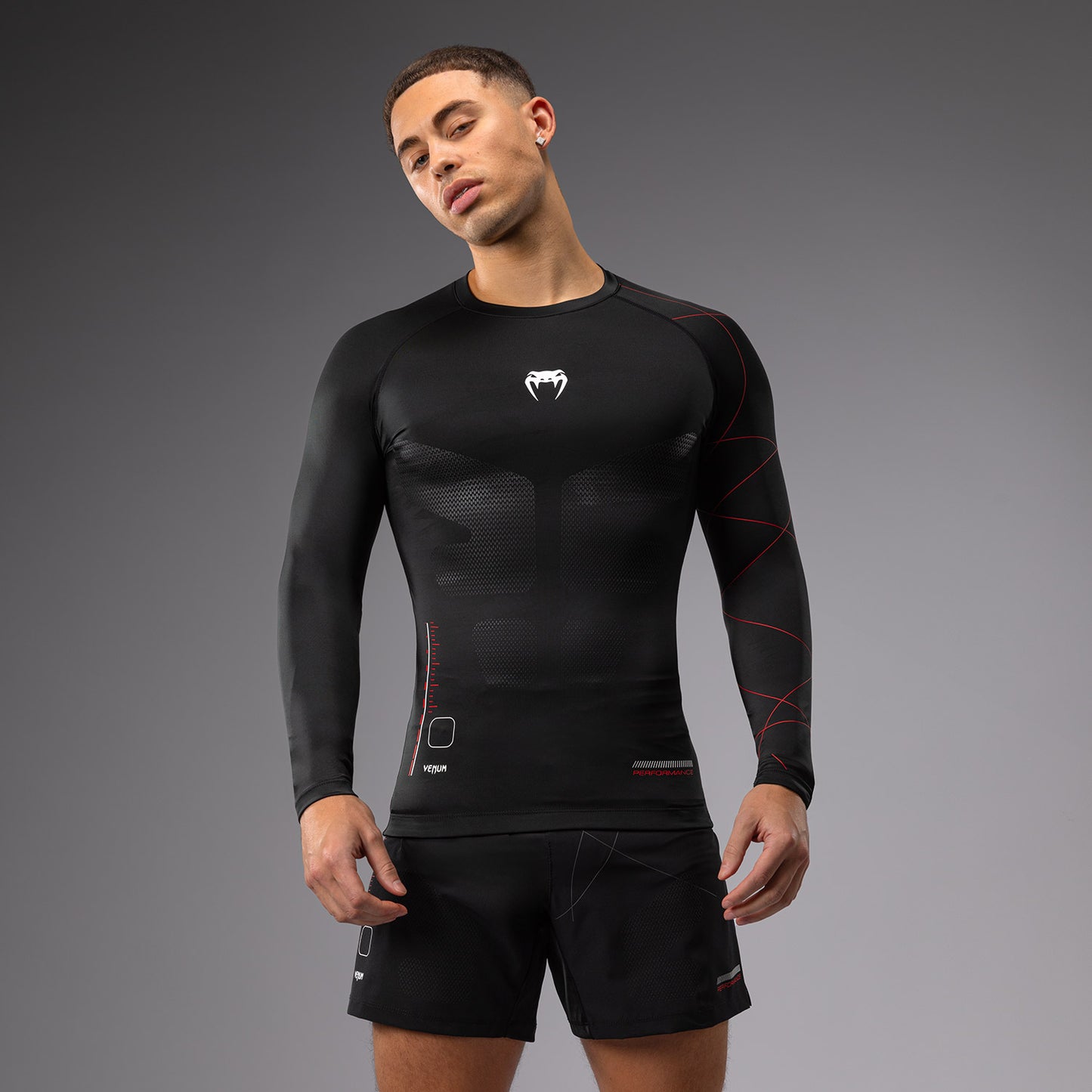 Venum Tactical XT Lycra de manga larga para hombre - Negro/Rojo fuego