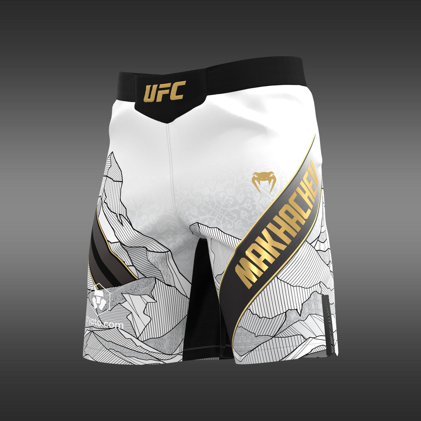 UFC Unrivaled by Venum Islam Makhachev Pantalones de Lucha para Hombres - Blanco/Negro