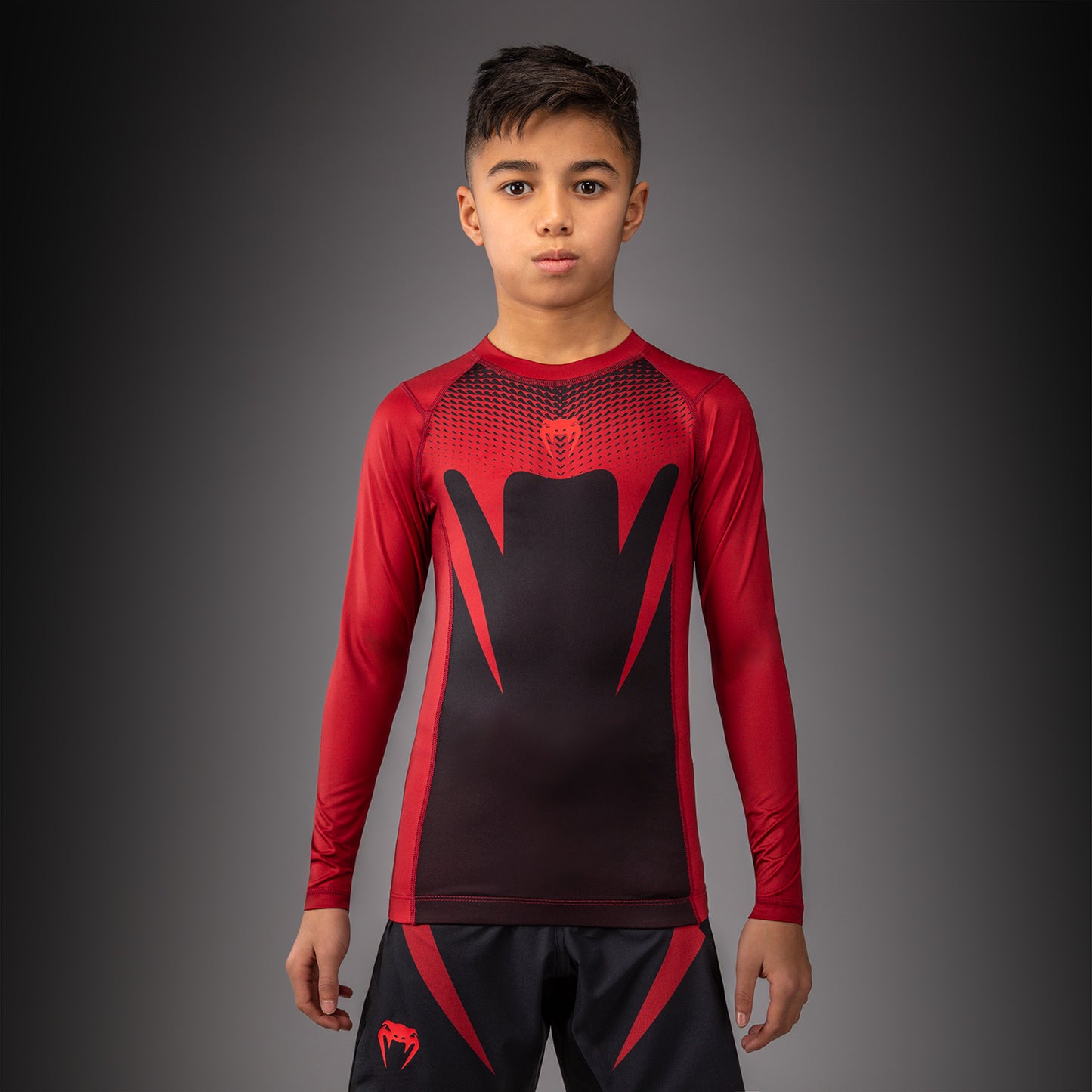 Venum Attack Rashguard de Manga Larga para Niño - Negro/Rojo