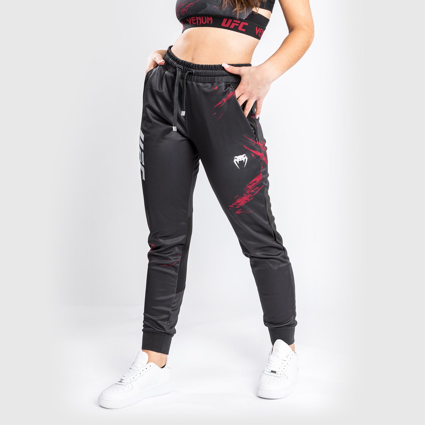 Pantalones deportivos UFC Venum Authentic Fight Week 2.0 - Para mujer - Negro/Rojo