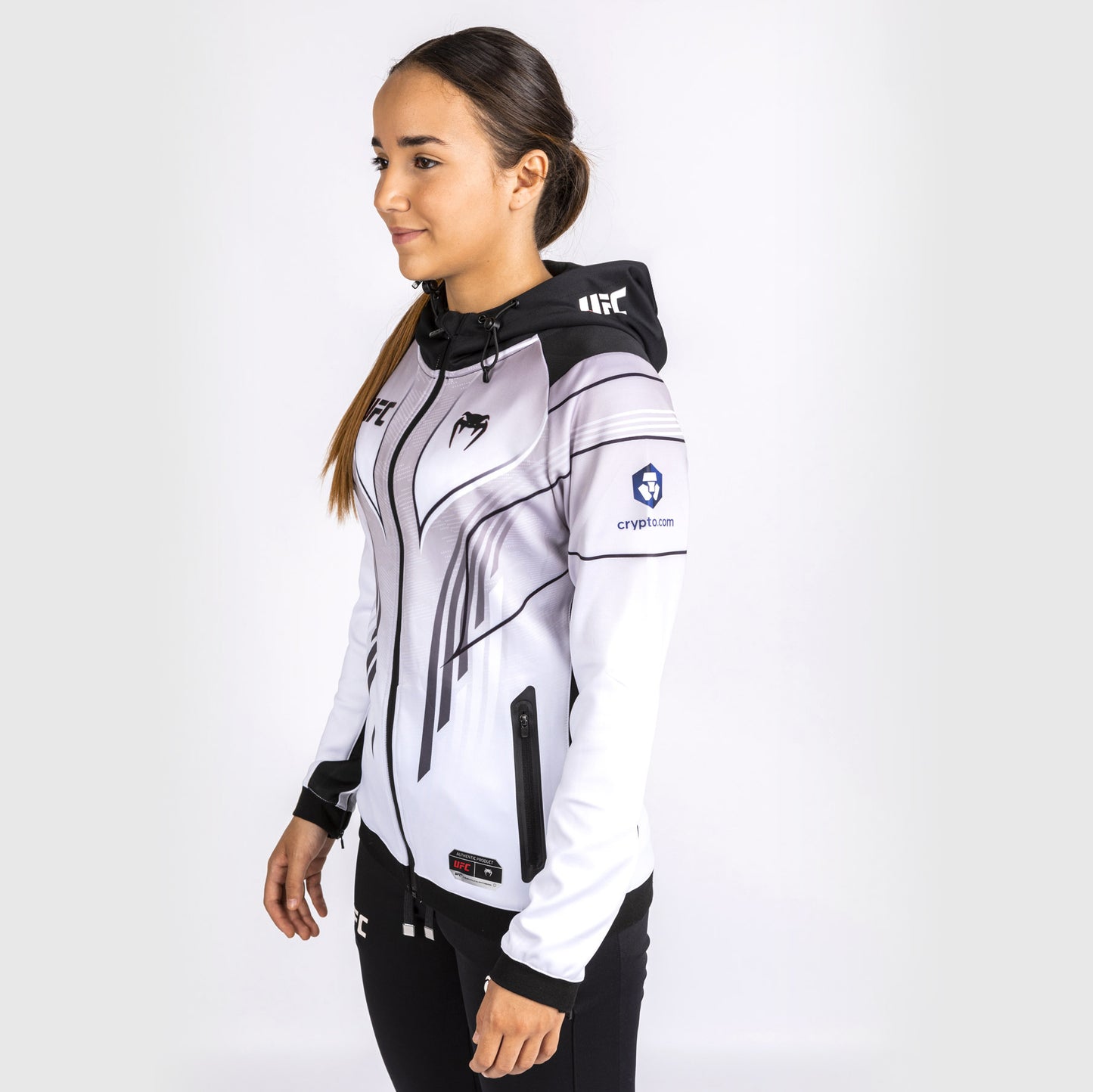 Sudadera con capucha personalizada UFC Venum Authentic Fight Night 2.0 para mujer - Blanco