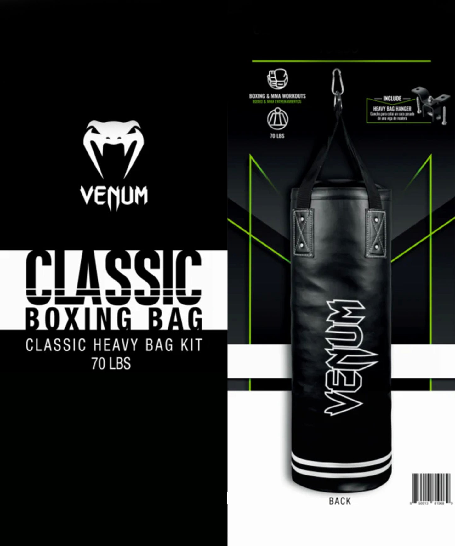 Venum Classic Kit de saco de boxeo pesado - 70 libras - Edición WLMT