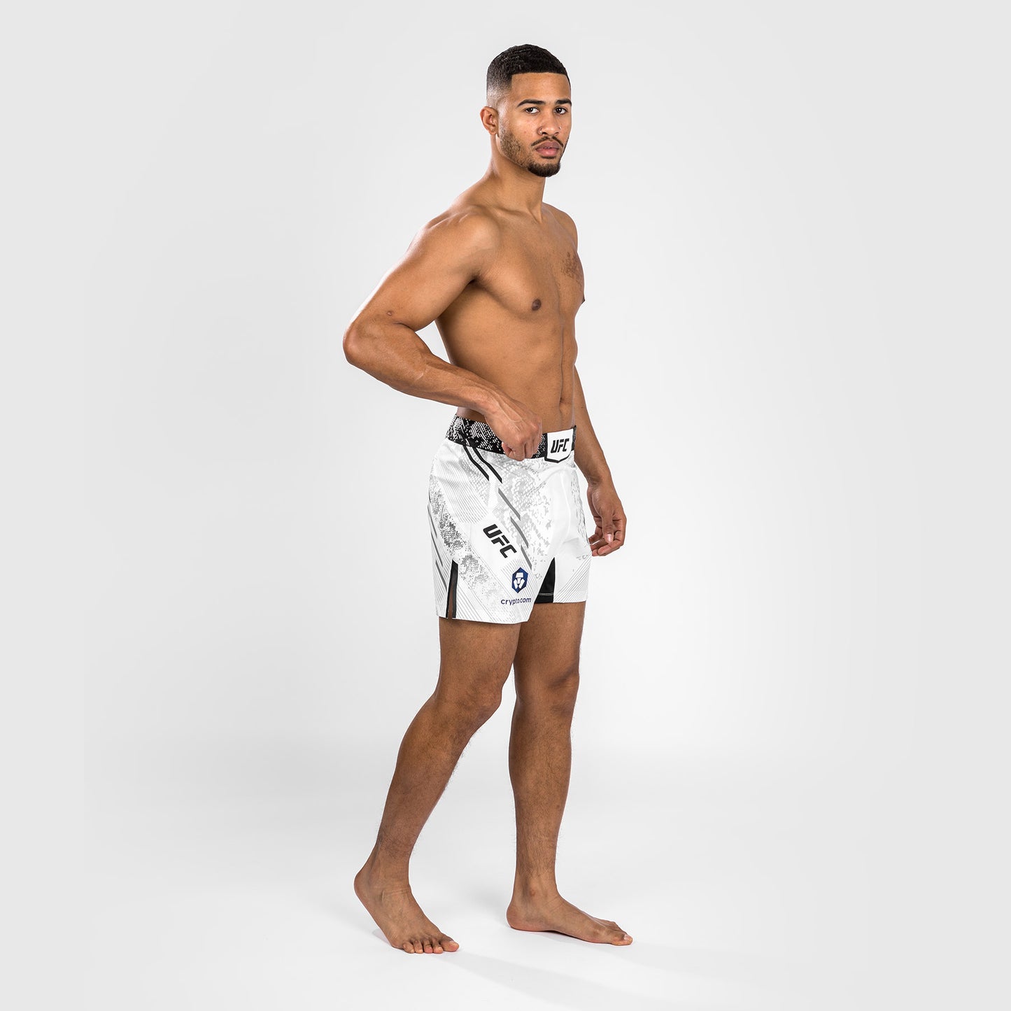 UFC Adrenaline by Venum Personalized Authentic Fight Night Pantalón Corto de Lucha para Hombre - Corte Corto – Blanco