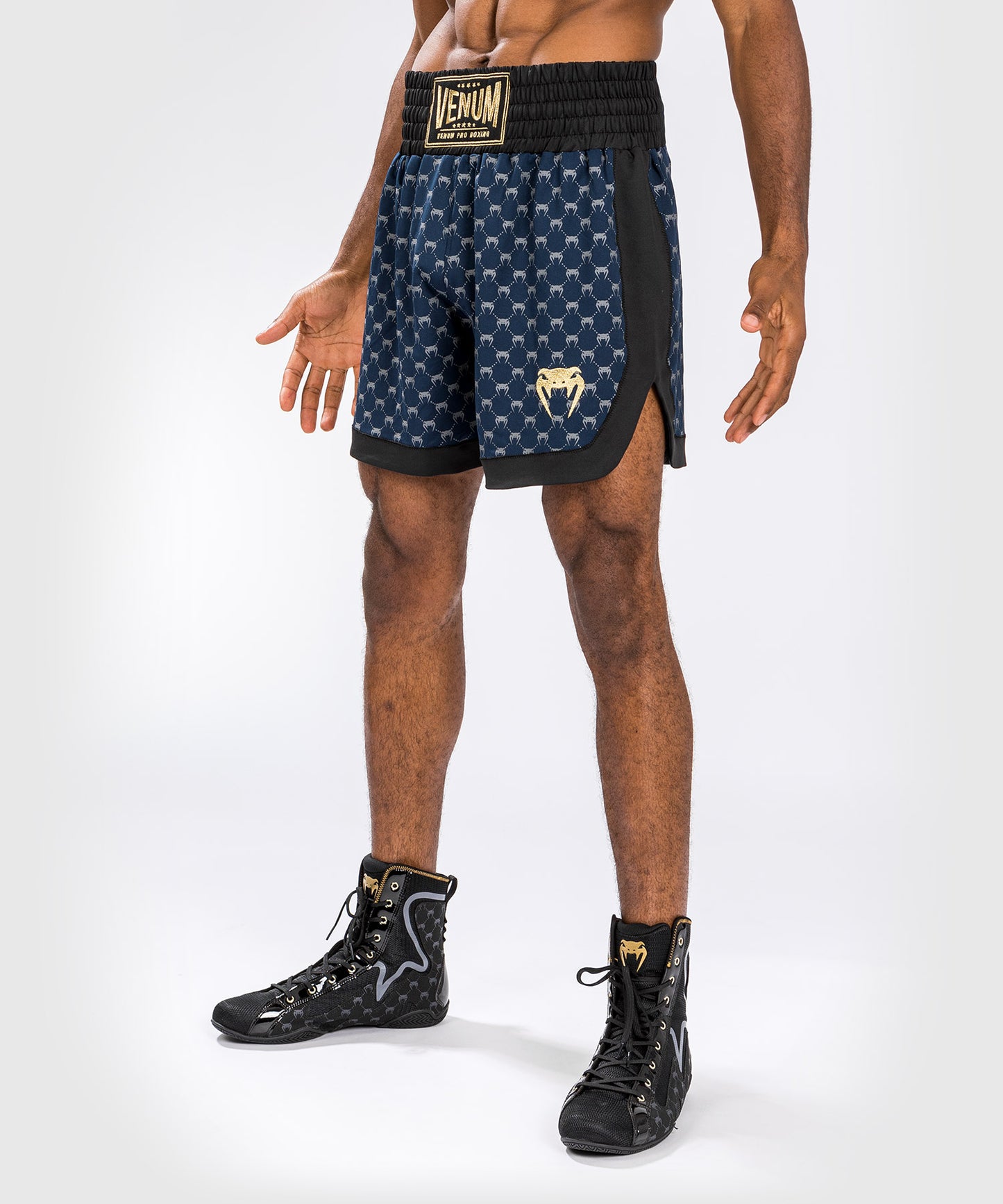 Shorts de Boxeo Venum Monogram - Negro/Azul Marino