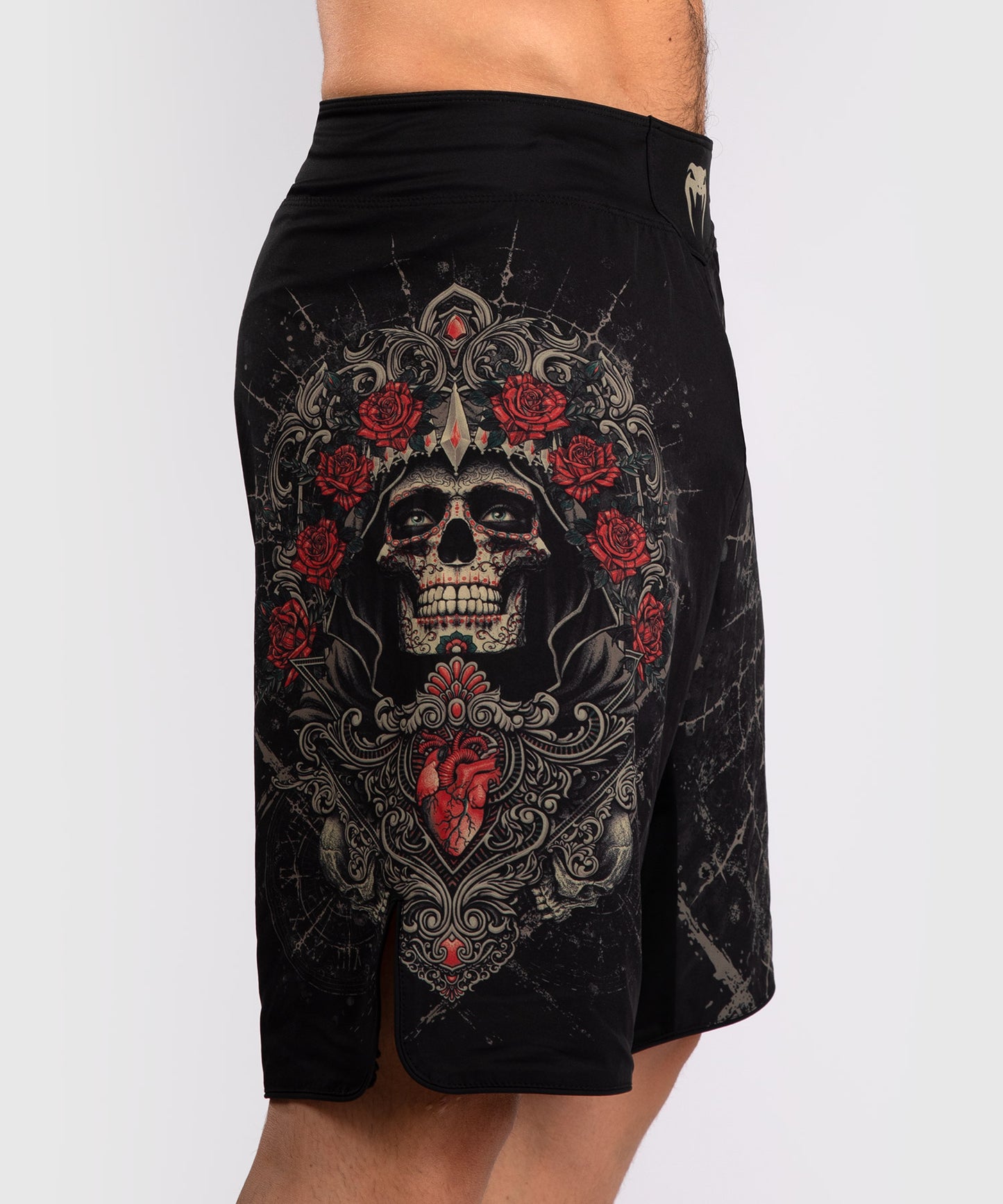 Venum Santa Muerte 5.0 Pantalones Cortos de Combate para Hombre - Negro Profundo/Oro