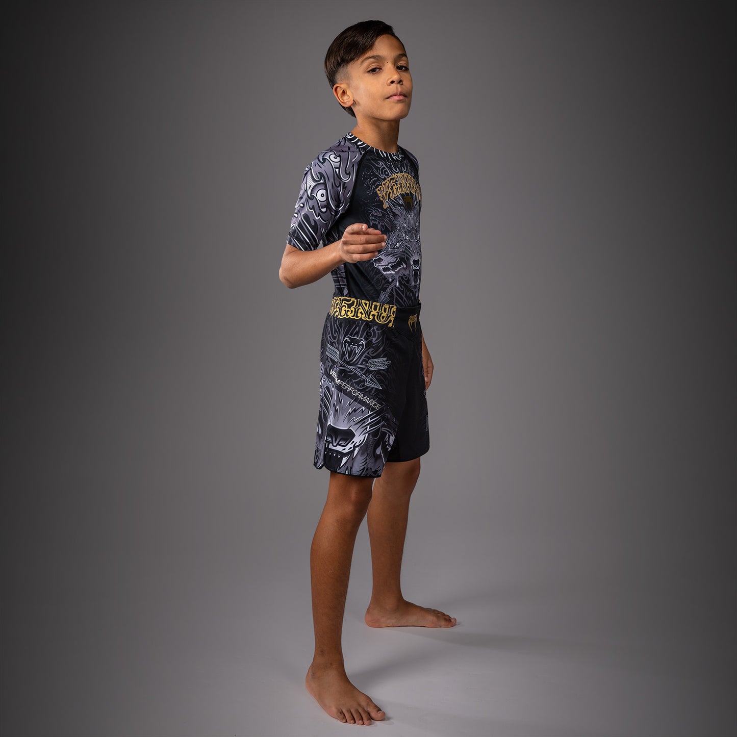Venum Wolf Atak Rashguard Manga Corta Para Niños – Negro/Gris