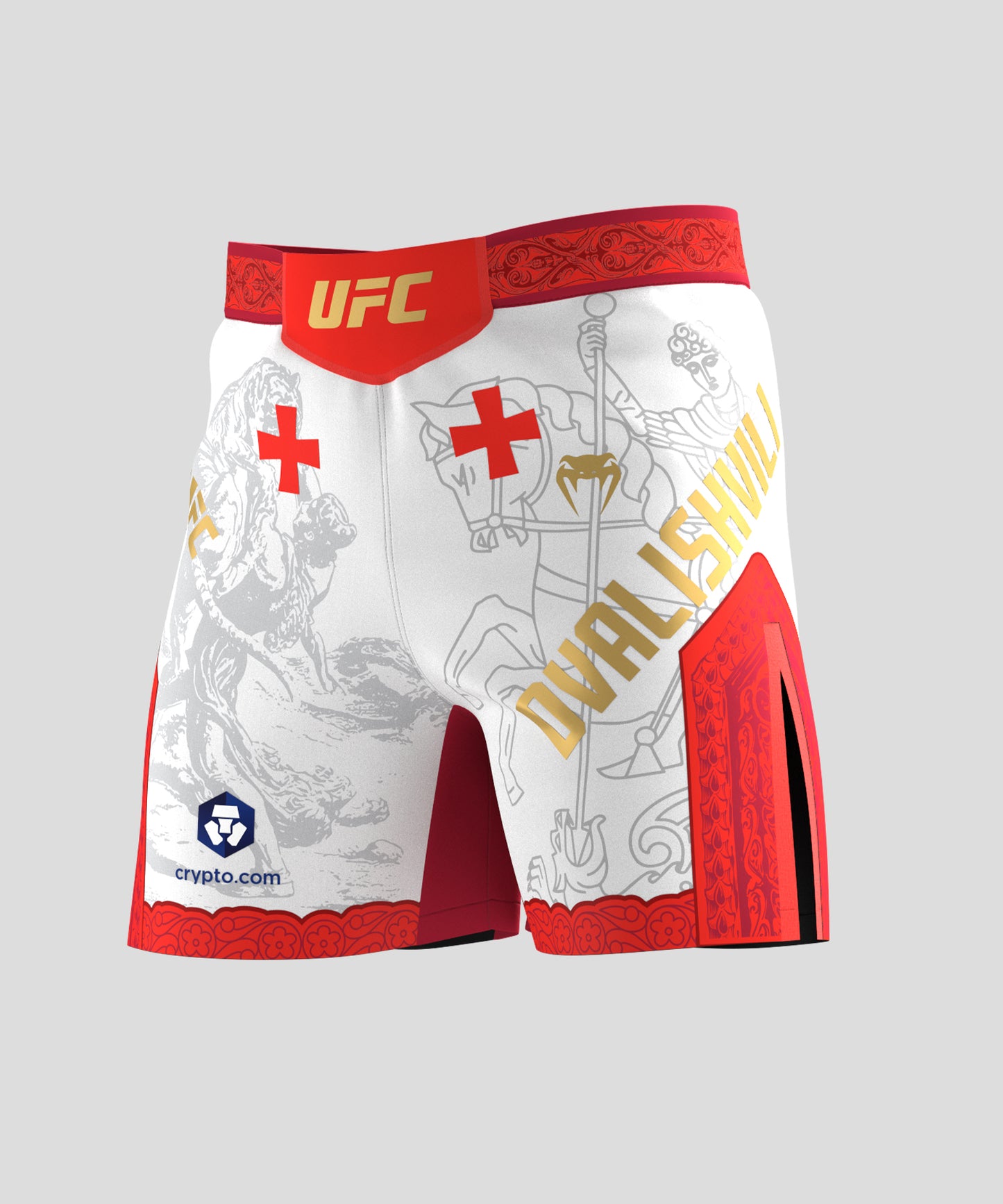 UFC Unrivaled by Venum Merab Dvalishvili Pantalones de Lucha para Hombres - Blanco/Rojo