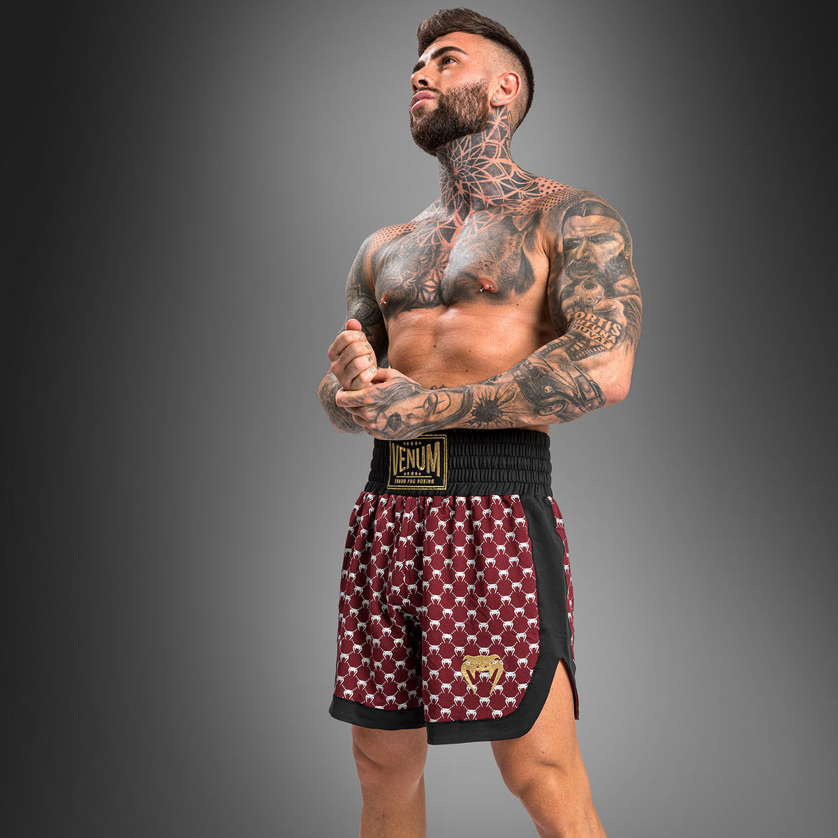 Shorts de Boxeo Venum Monogram - Negro/Borgoña