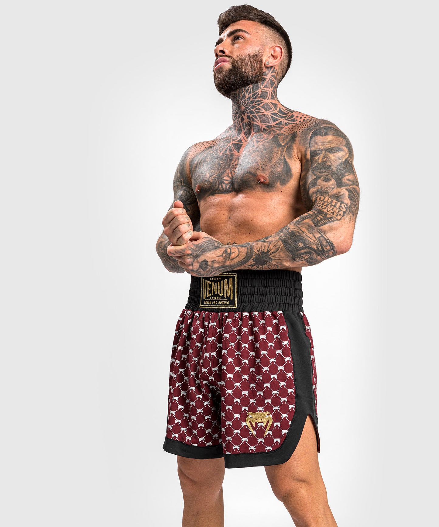 Shorts de Boxeo Venum Monogram - Negro/Borgoña