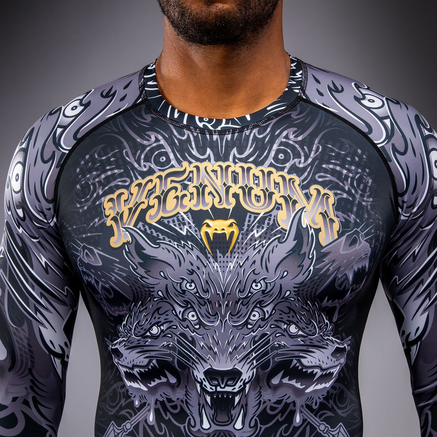 Venum Wolf Atak Rashguard Manga Larga – Negro/Gris