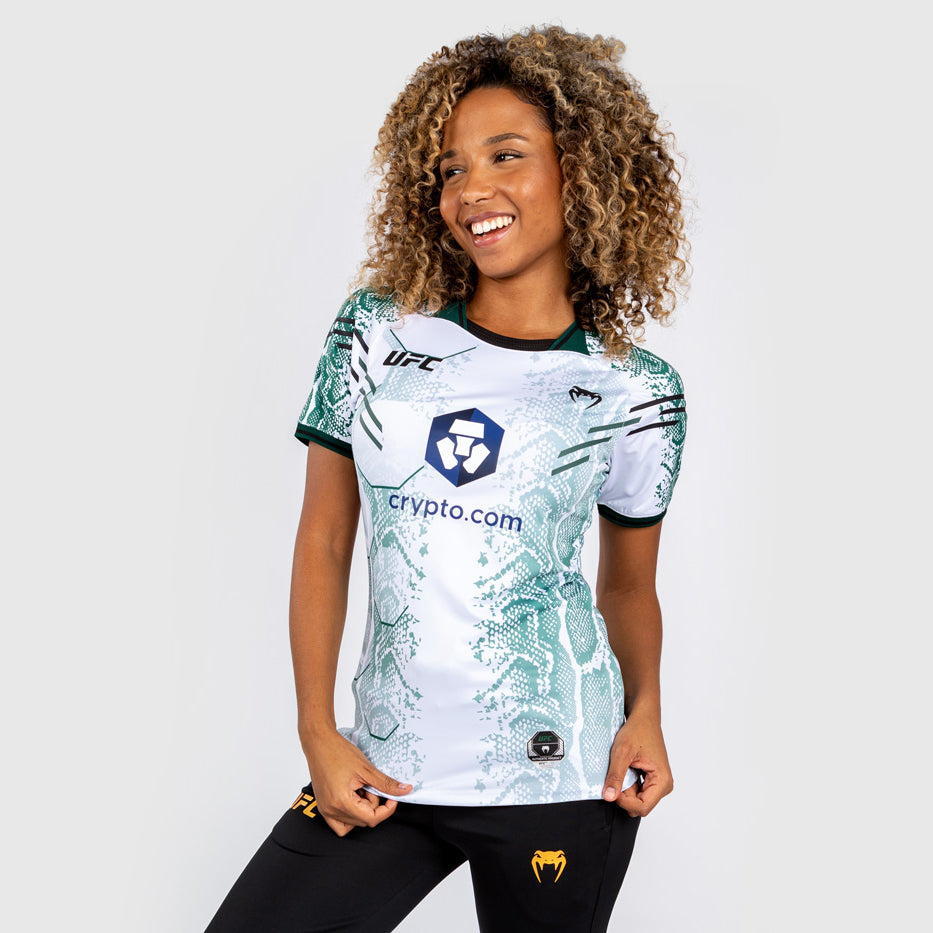 UFC Adrenaline by Venum Personalized Authentic Fight Night Mujer Walkout Jersey - Emerald Edition - Blanco/Verde