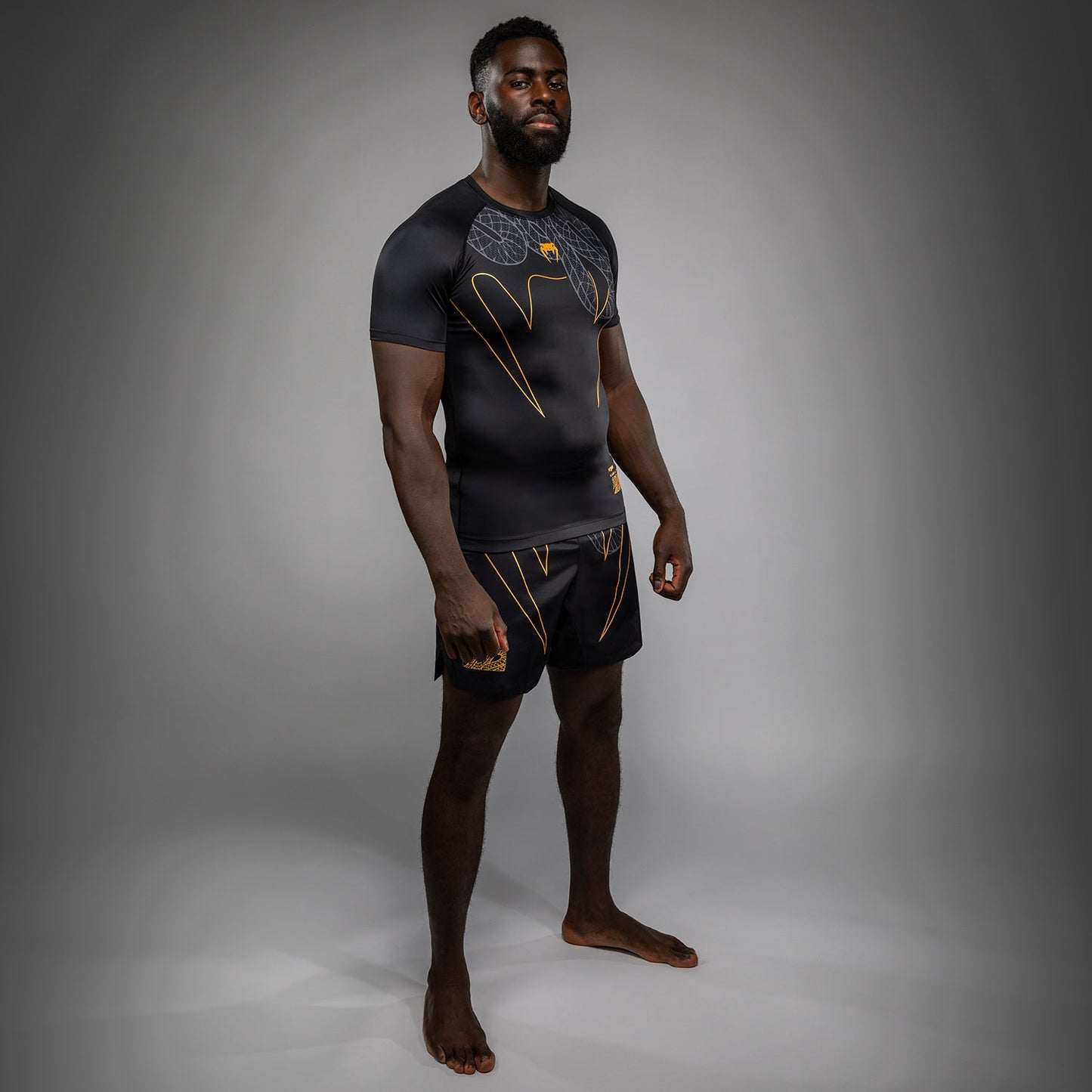 Venum Serpenti Rashguard de Manga Corta – Negro/Plata/Dorado