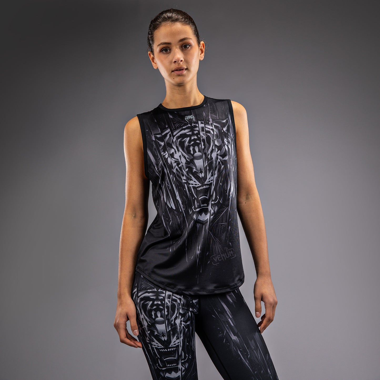 Venum Tiger Top sin Mangas para Mujer - Negro/Plata