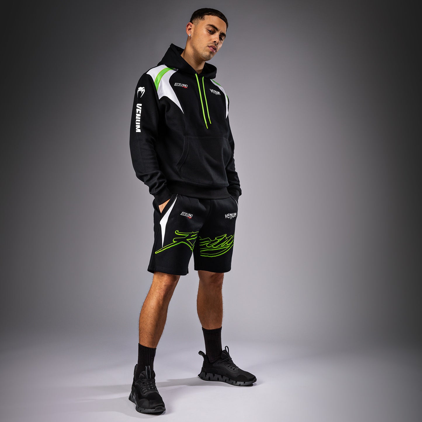 Venum x Bud Racing Pantalones cortos de algodón para Hombre - Negro/Blanco/Verde lima