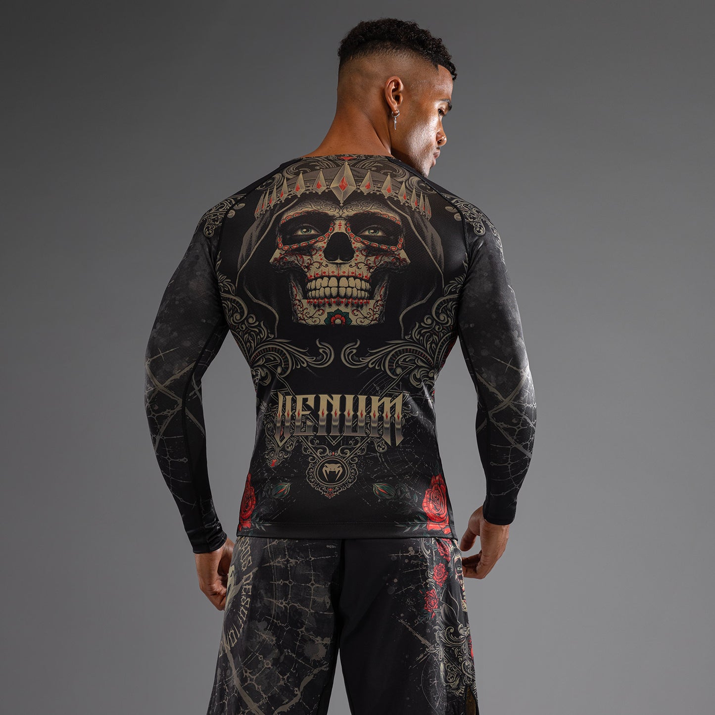 Venum Santa Muerte 5.0 Rashguard de Manga Larga para Hombre - Negro Profundo/Oro