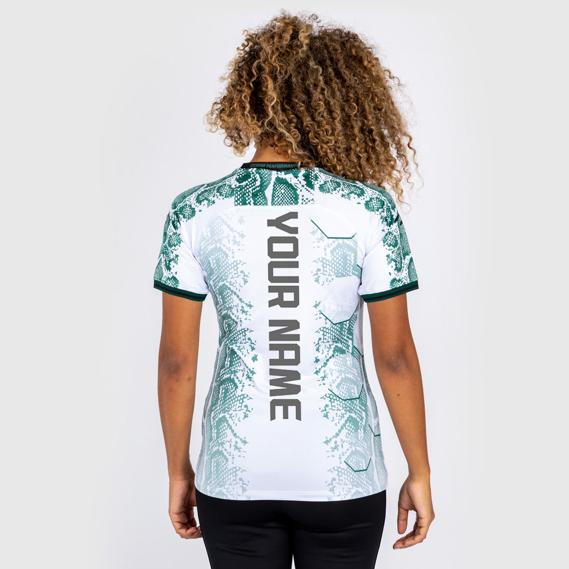 UFC Adrenaline by Venum Personalized Authentic Fight Night Mujer Walkout Jersey - Emerald Edition - Blanco/Verde