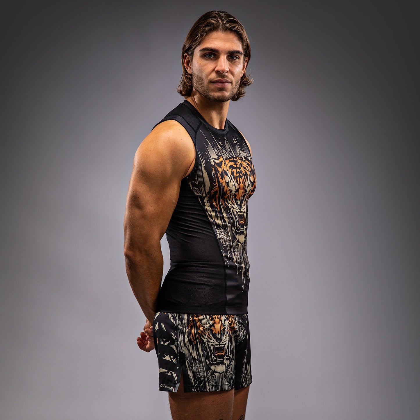 Venum Tiger Rashguard sin Mangas para Hombre - Negro/Naranja Neón