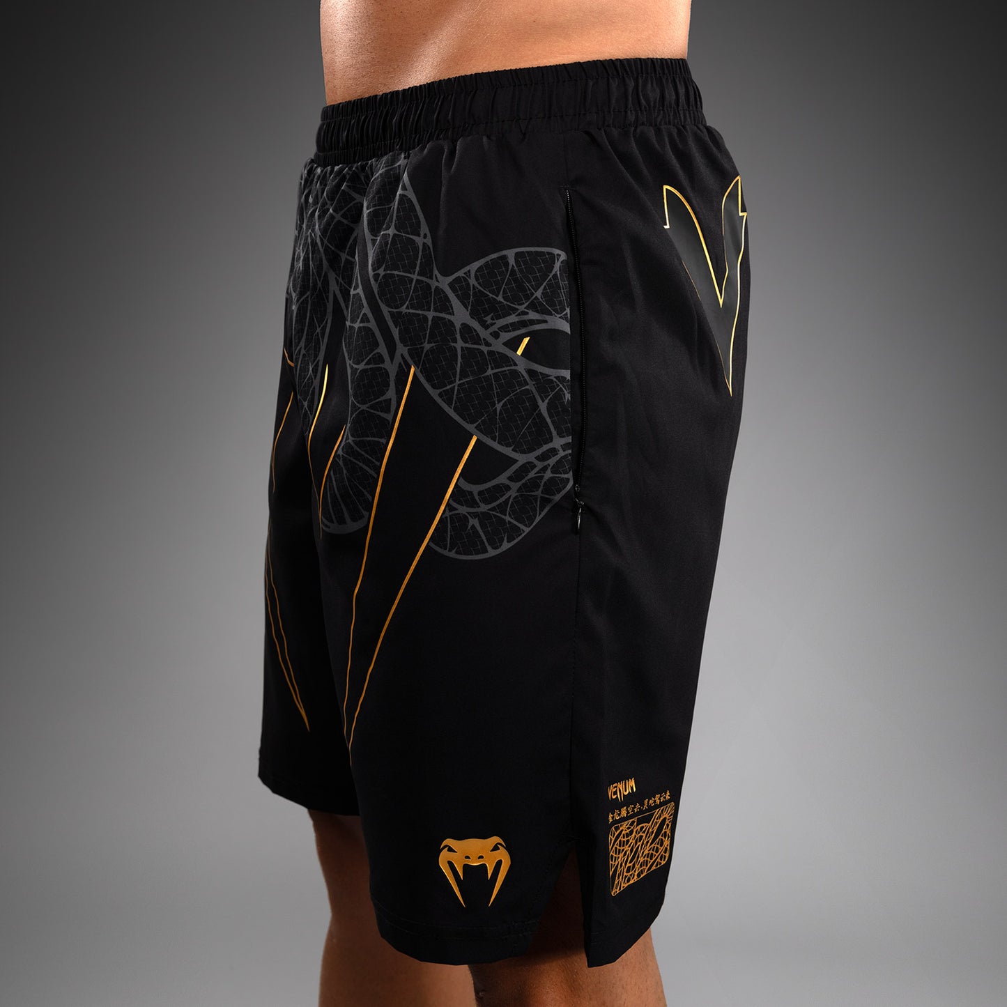 Venum Serpenti Pantalones Cortos de Entrenamiento – Negro/Plata/Dorado