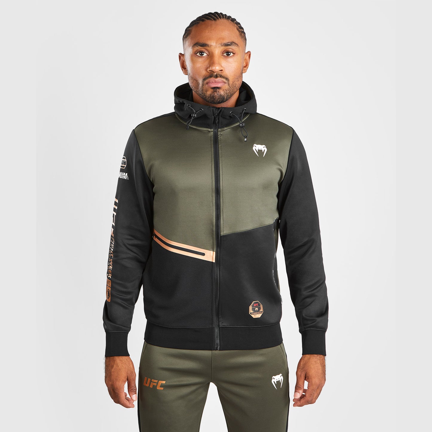 UFC Adrenaline by Venum Fight Week Sudadera con capucha y cremallera para Hombre - Caqui/Bronce