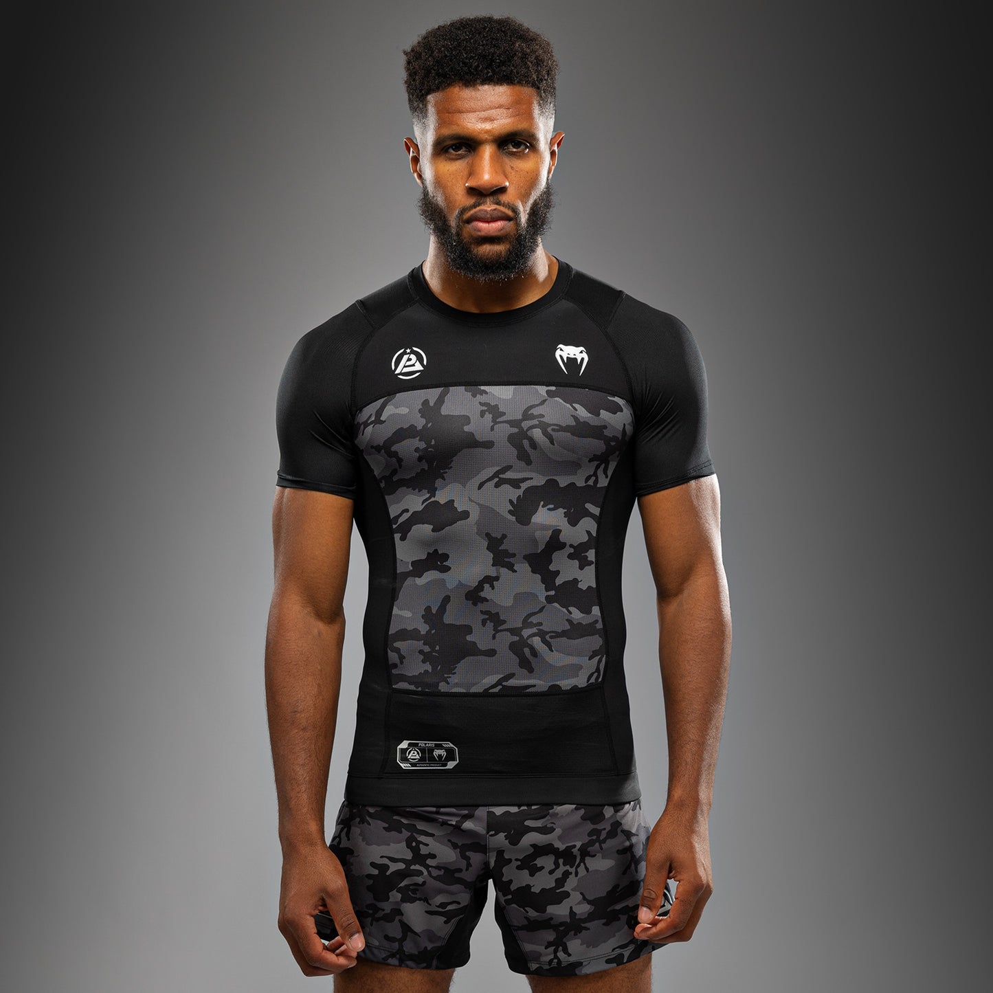 Venum x Polaris Camiseta de Manga Corta Rashguard - Negro/Gris Tormenta