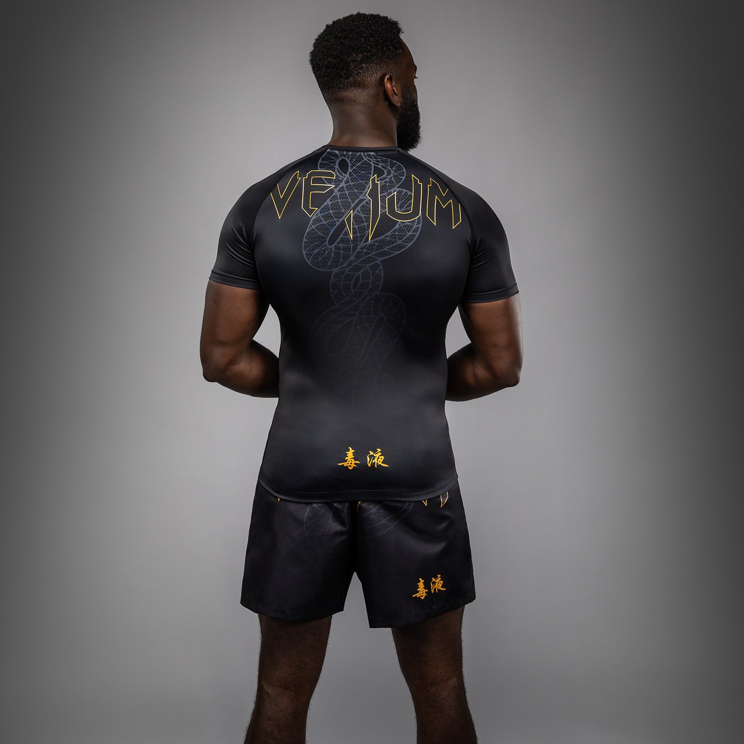 Venum Serpenti Rashguard de Manga Corta – Negro/Plata/Dorado