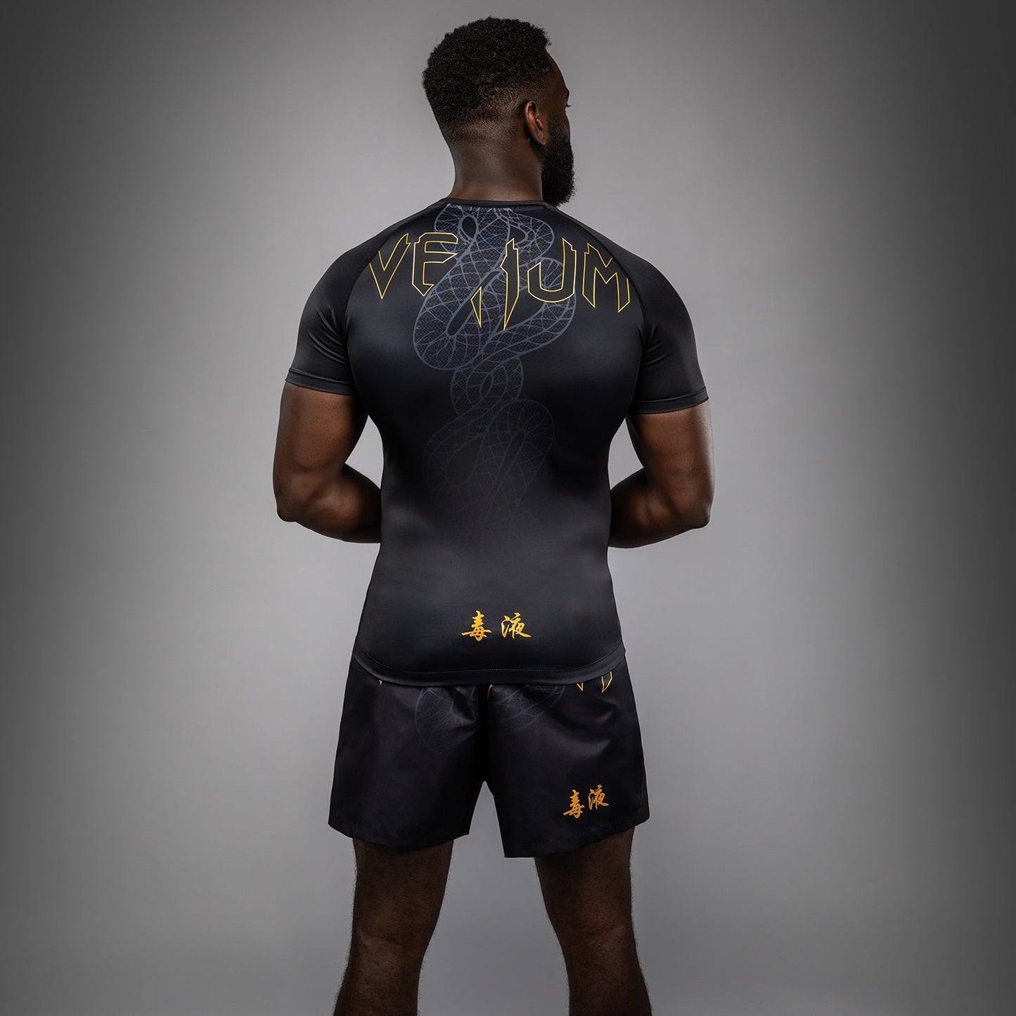 Venum Serpenti Rashguard de Manga Corta – Negro/Plata/Dorado