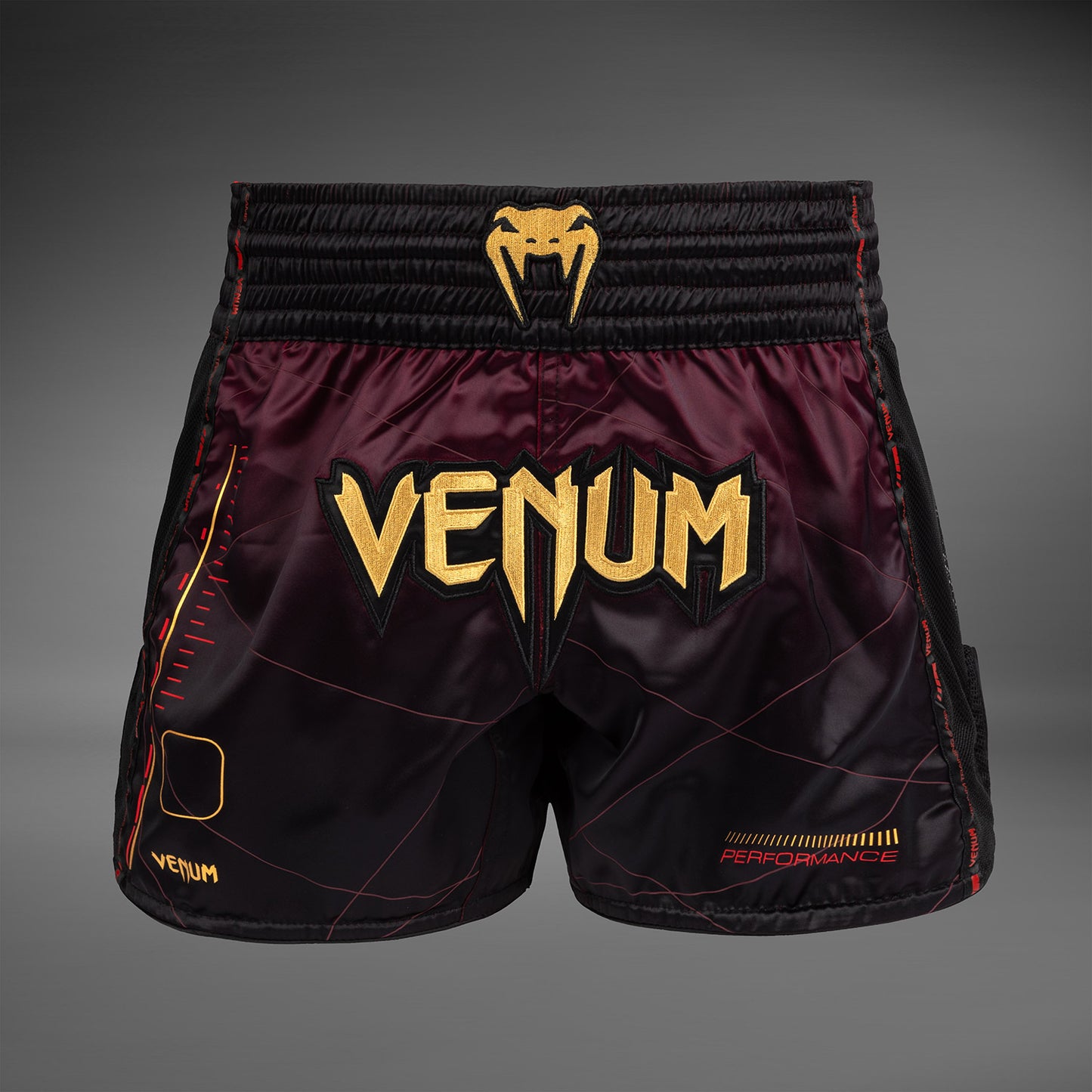 Venum Tactical XT Pantalones Cortos de Muay Thai - Negro/Burdeos/Oro