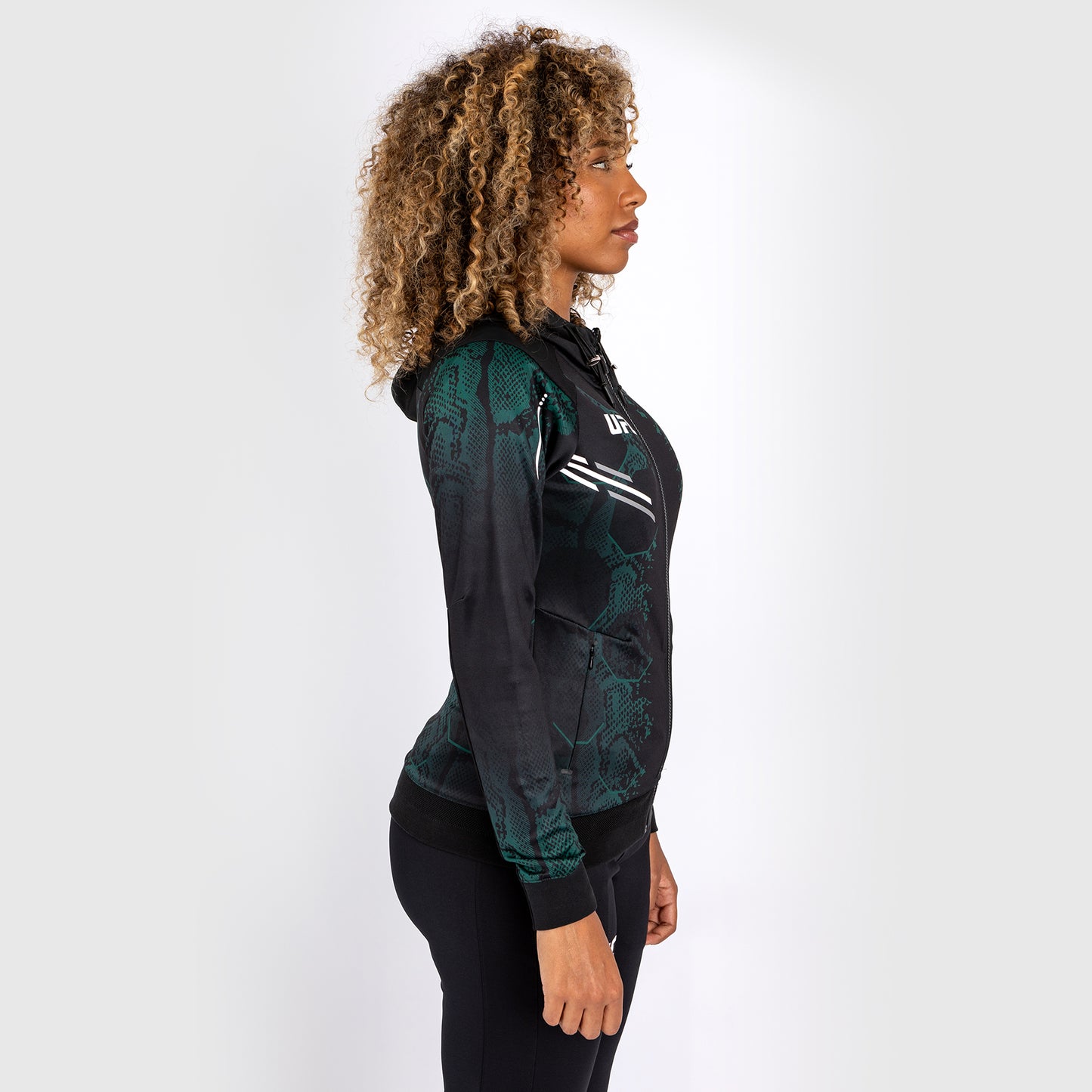 UFC Adrenaline by Venum Authentic Fight Night Sudadera con capucha Walkout para mujer - Emerald Edition - Verde/Negro