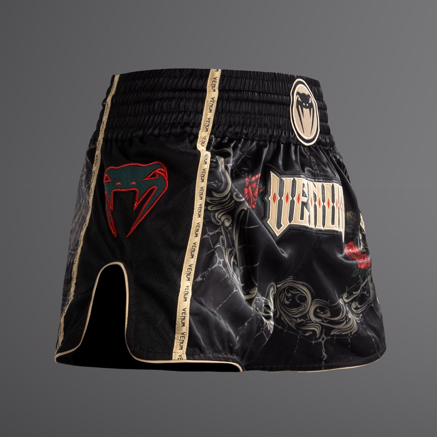 Venum Santa Muerte 5.0 Pantalones Cortos de Muay Thai - Negro Profundo/Oro