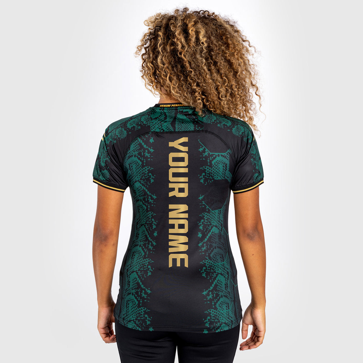 UFC Adrenaline by Venum Personalized Authentic Fight Night Maillot Walkout Mujer - Emerald Edition - Verde/Negro/Oro