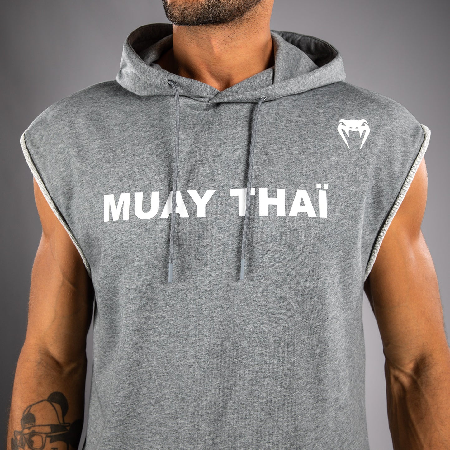 Venum Muay Thai VT Sudadera con Capucha Sin Mangas – Gris Jaspeado