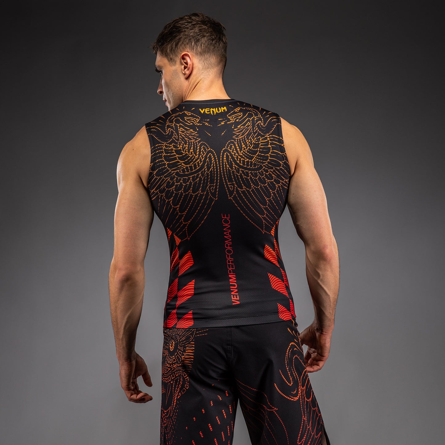 Venum Quetzal Rashguard Sin Mangas - Negro/Rojo Fury/Mandarina