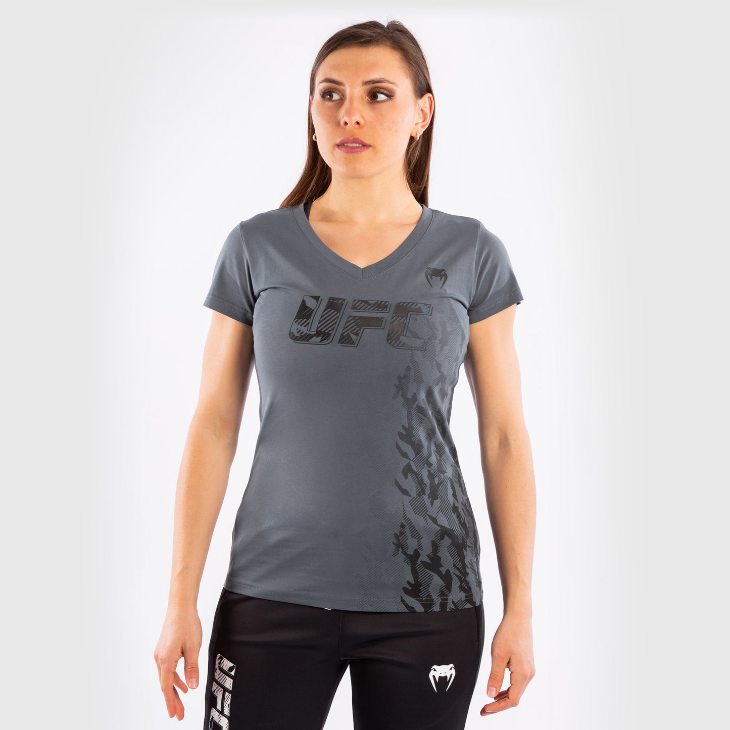Camiseta De Algodón Manga Corta Para Mujer UFC Venum Authentic Fight Week - Gris
