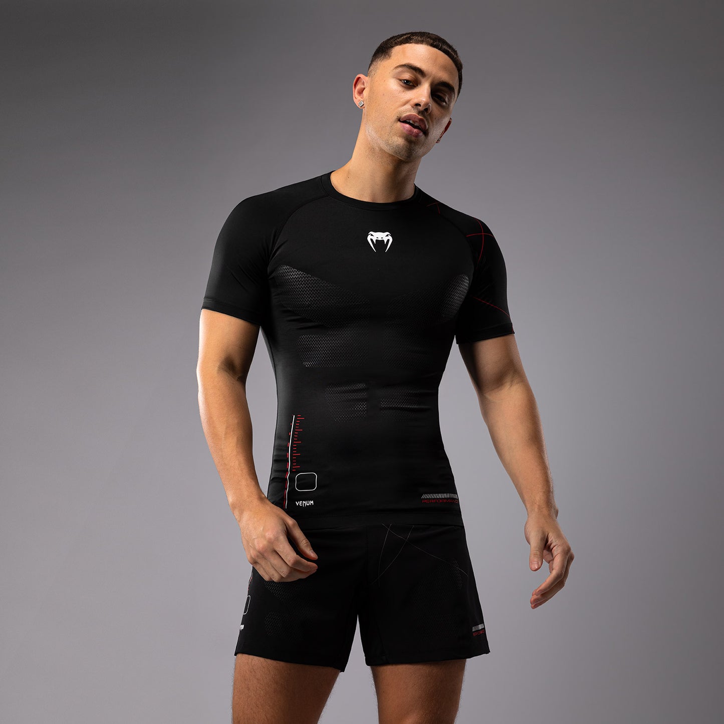 Venum Tactical XT Lycra de manga corta para hombre - Negro/Rojo fuego