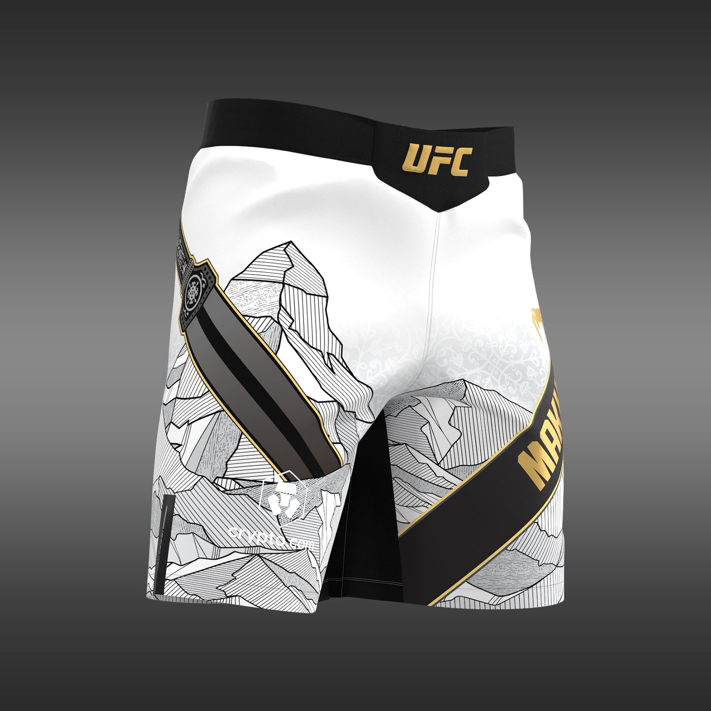 UFC Unrivaled by Venum Islam Makhachev Pantalones de Lucha para Hombres - Blanco/Negro