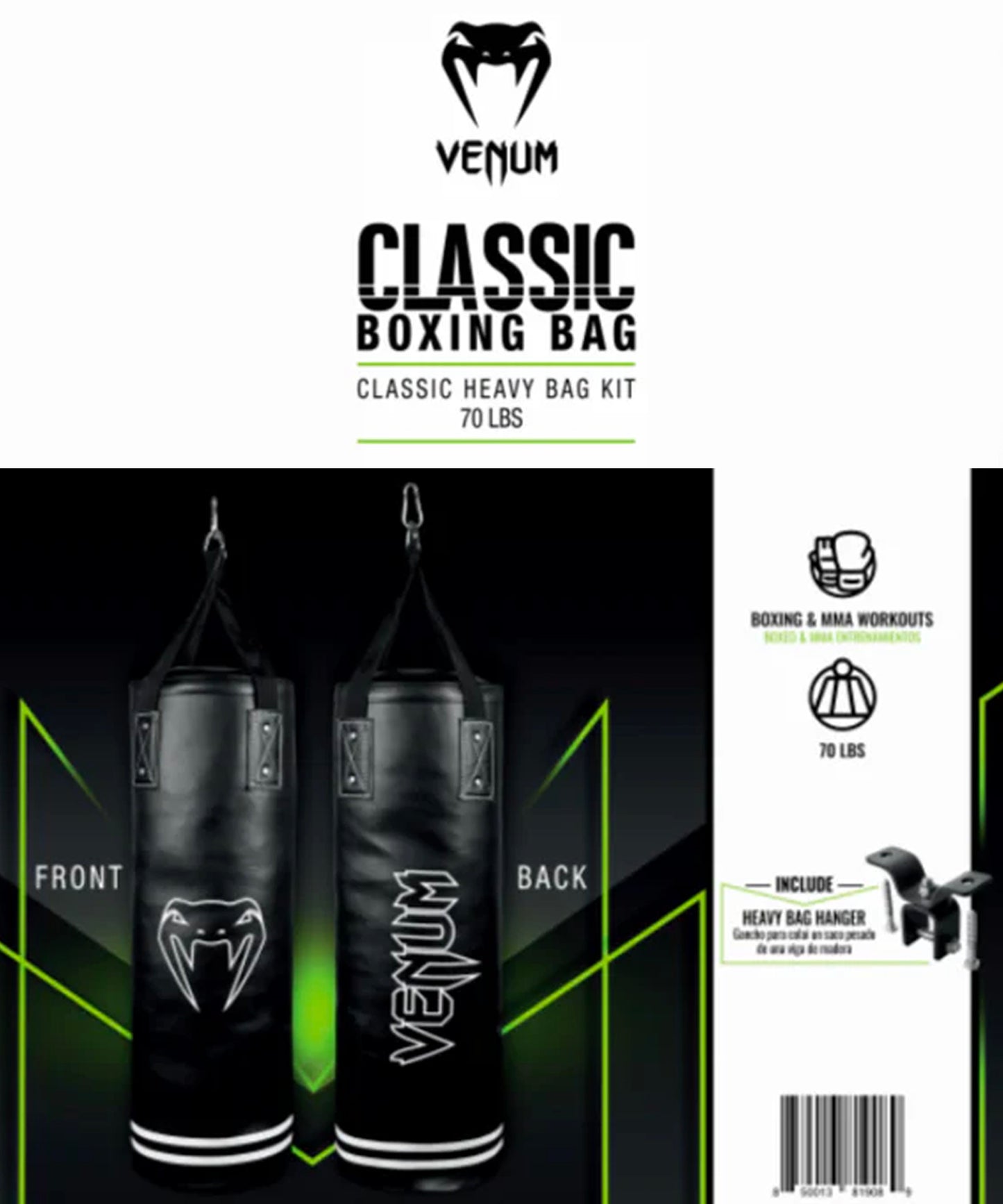 Venum Classic Kit de saco de boxeo pesado - 70 libras - Edición WLMT