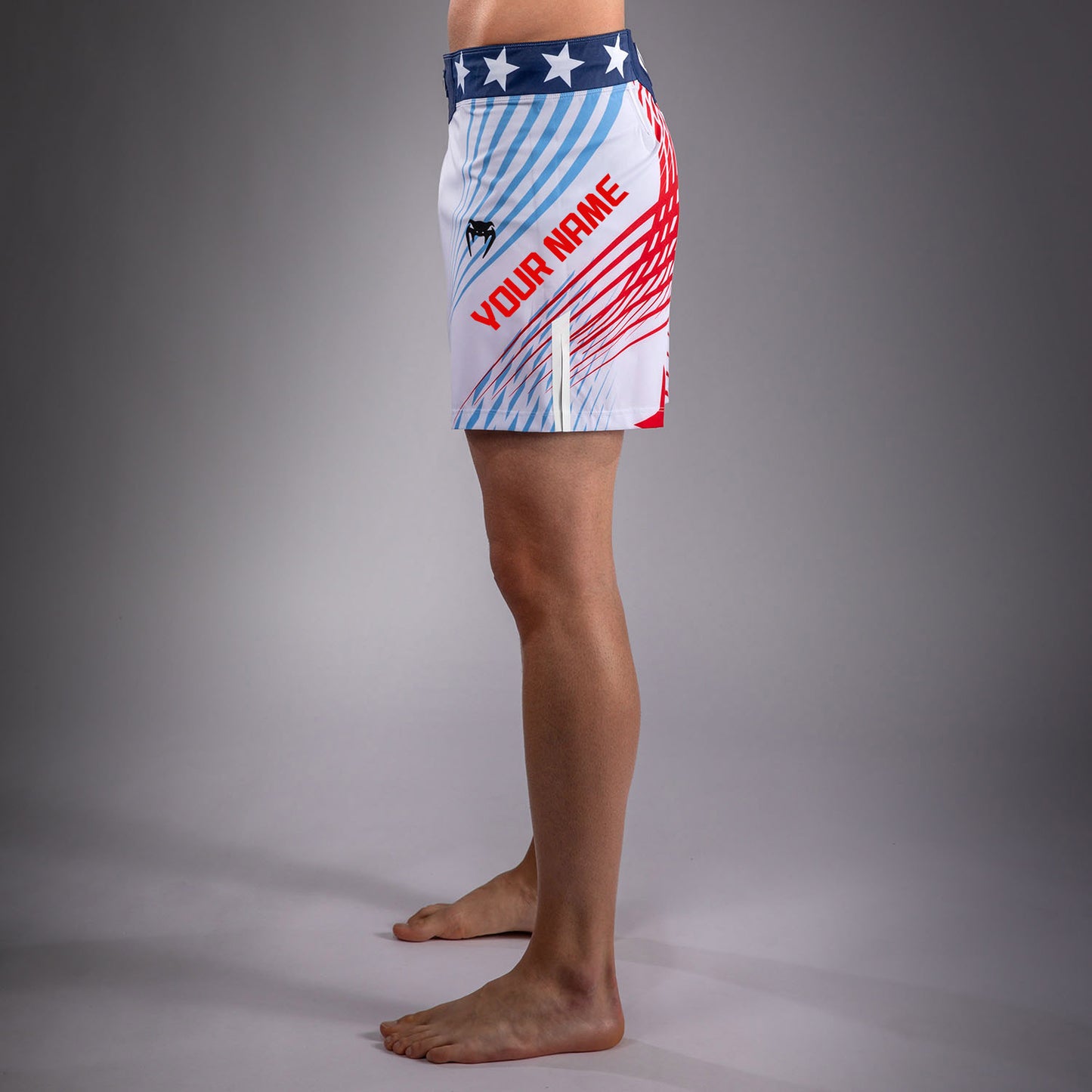 Official UFC Freedom 250 by Venum Personalizado Authentic Fight Night Fight Shorts de ajuste corto para hombre - Blanco
