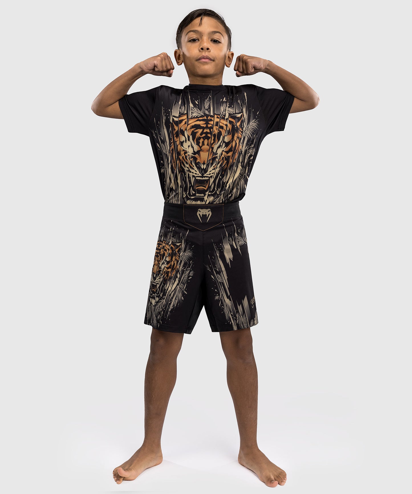 Venum Tiger Pantalones Cortos de Lucha para Niños - Negro/Naranja Neón